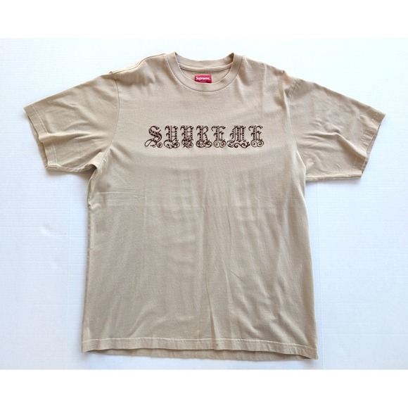 Supreme Other - Supreme Shirt Mens Large Old English Script Studded Embellished Rhinestone Tan